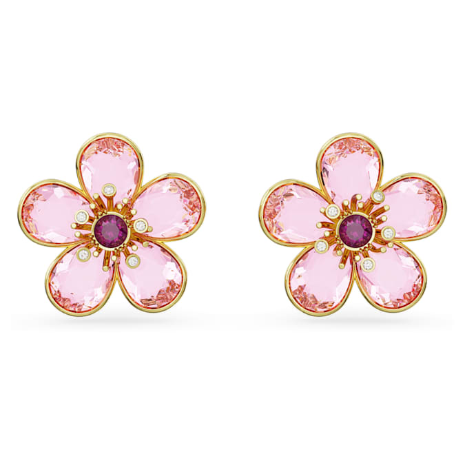 Florere stud earrings Flower, Pink, Gold-tone plated