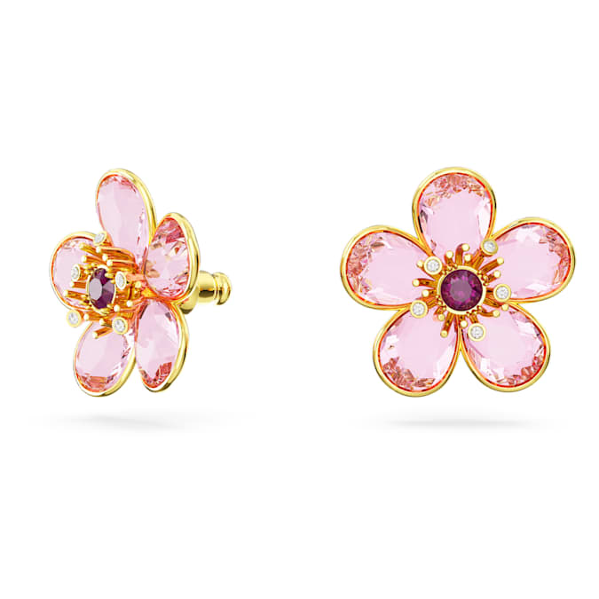 Florere stud earrings Flower, Pink, Gold-tone plated