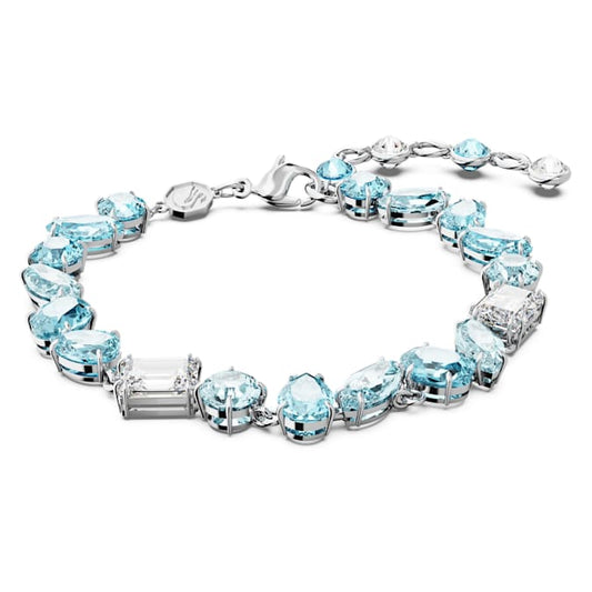 Gema bracelet Mixed cuts, Blue, Rhodium plated