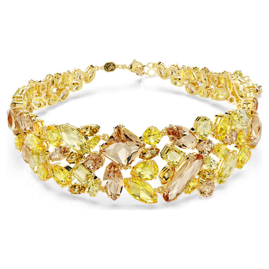 Gema choker Mixed cuts, Yellow, Gold-tone plated
