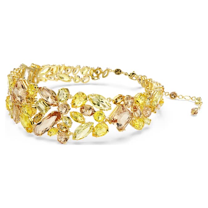 Gema choker Mixed cuts, Yellow, Gold-tone plated