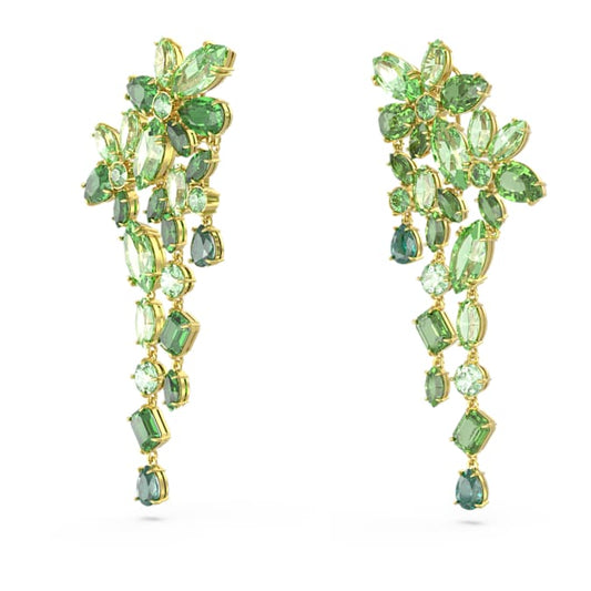 Gema drop earrings Mixed cuts, Green, Gold-tone plated