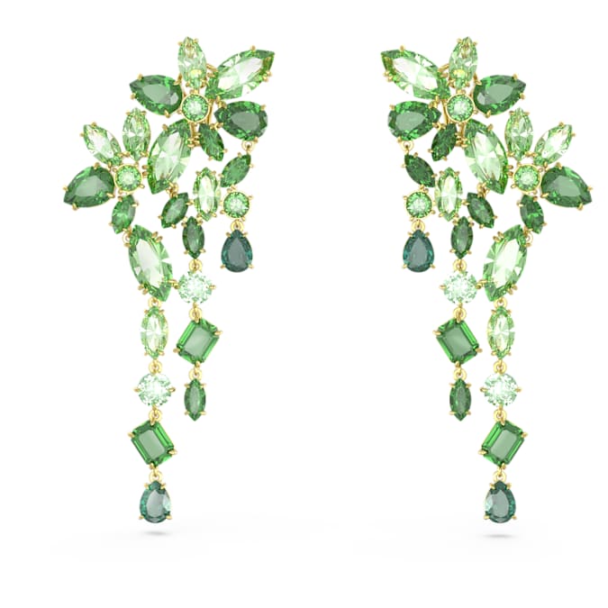 Gema drop earrings Mixed cuts, Green, Gold-tone plated