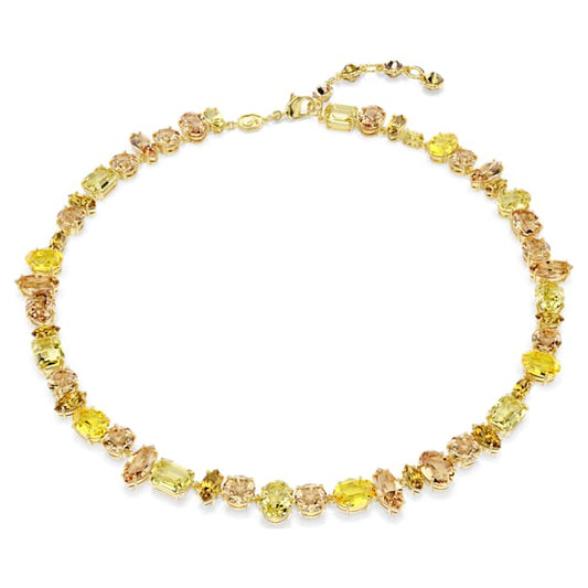 Gema necklace Mixed cuts, Yellow, Gold-tone plated