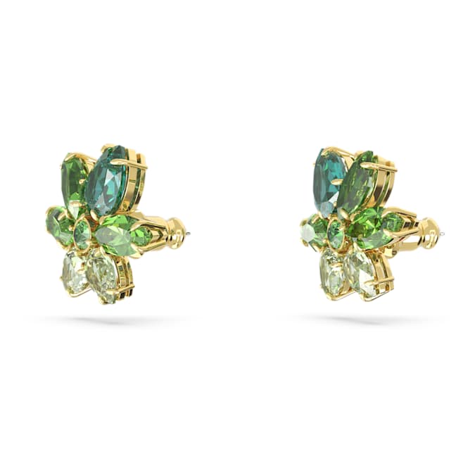 Gema stud earrings Mixed cuts, Flower, Green, Gold-tone plated