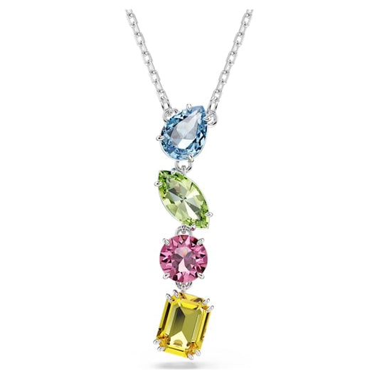 Gema Y pendant Mixed cuts, Multicolored, Rhodium plated