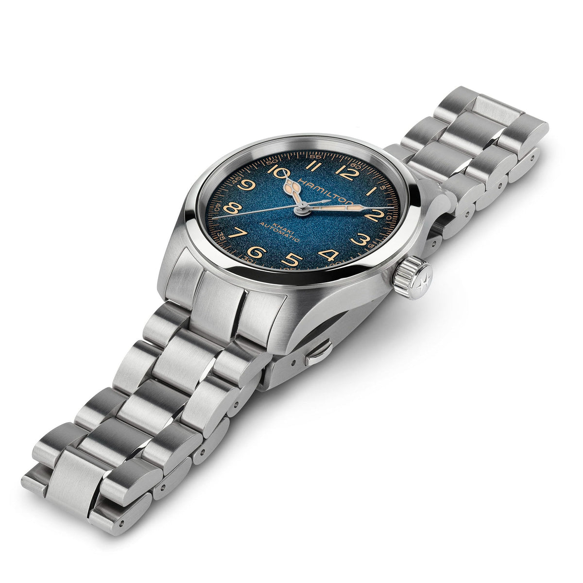 Hamilton Khaki Field Murph Auto 38mm H70405140 blue dial - strap laid flat