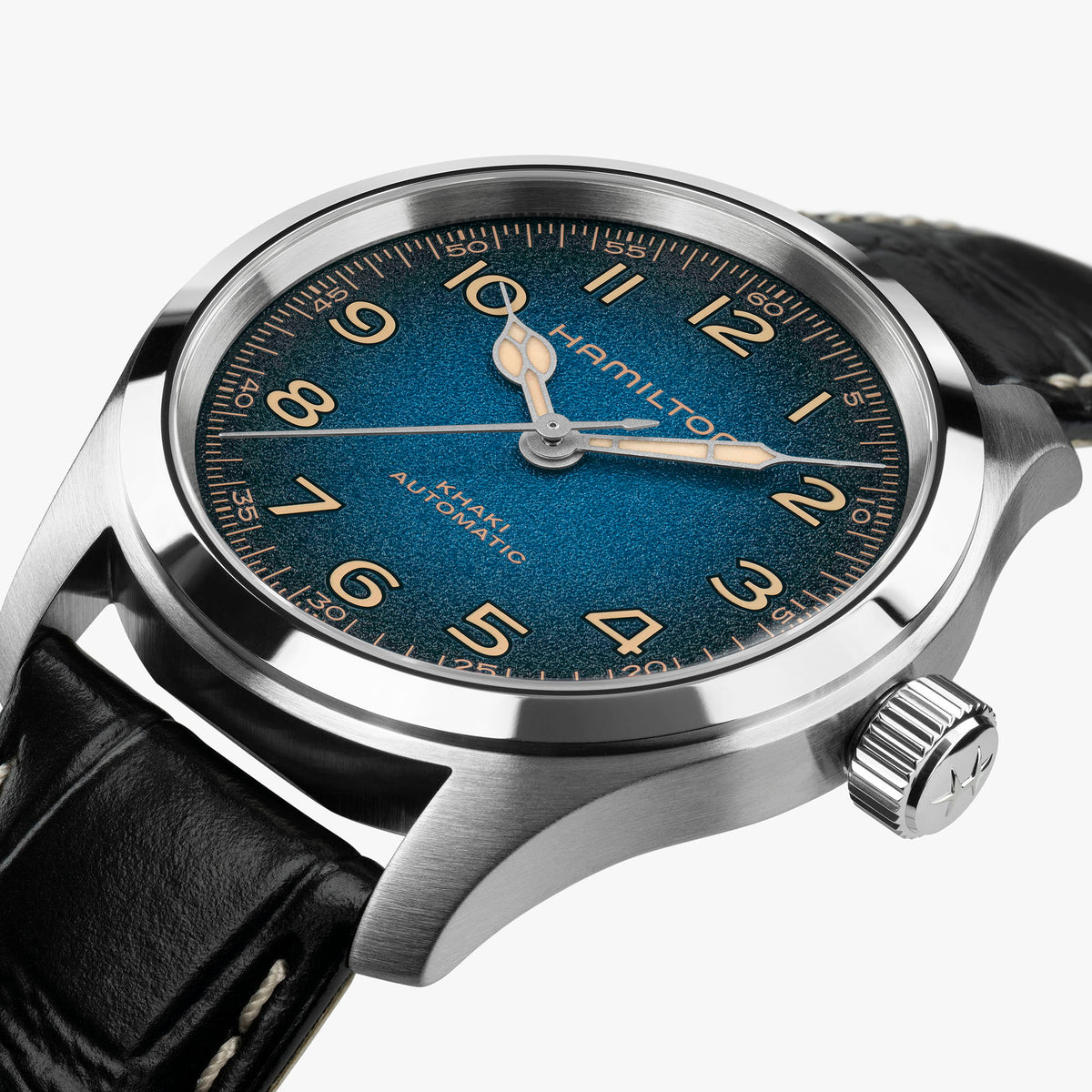 Hamilton Khaki Field Murph Auto 38mm H70405740 blue dial - case detail