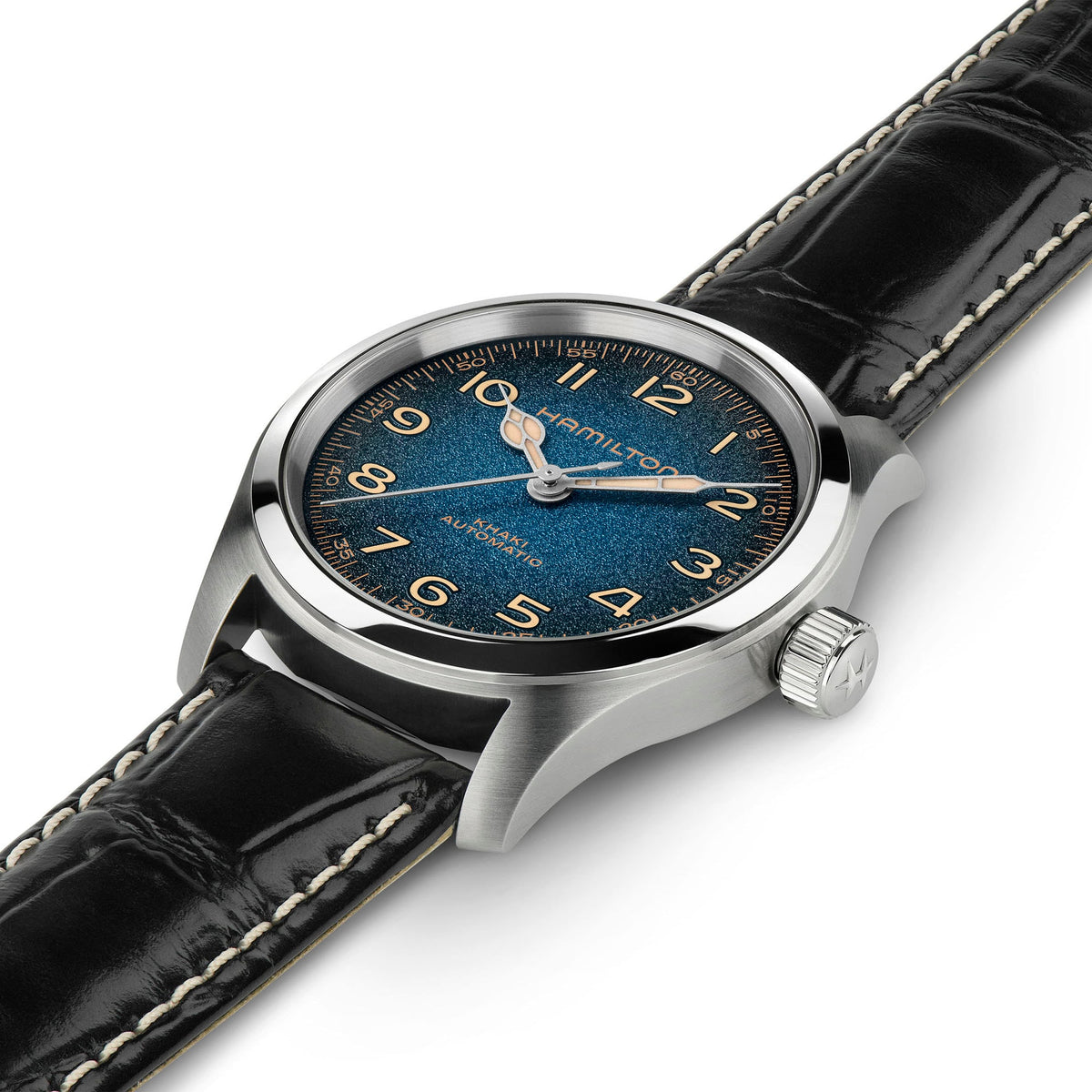 Hamilton Khaki Field Murph Auto 38mm H70405740 blue dial - strap laid flat