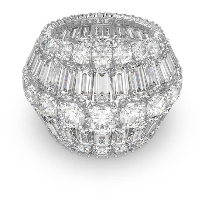 Hyperbola cocktail ring Mixed cuts, White, Rhodium plated
