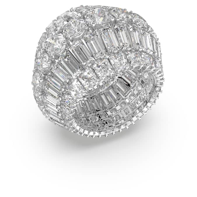 Hyperbola cocktail ring Mixed cuts, White, Rhodium plated