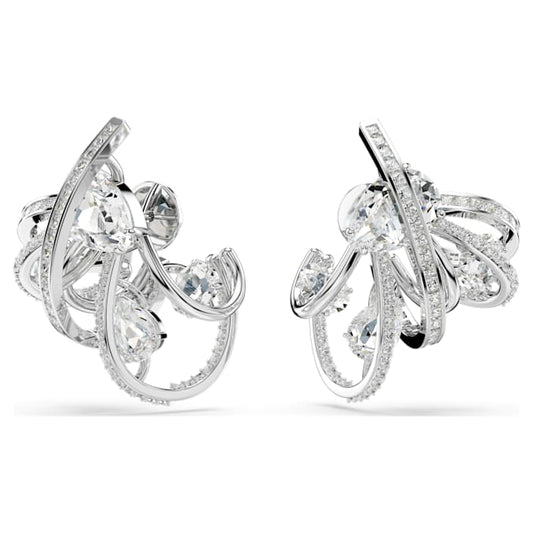 Hyperbola ear cuff Statement, Mixed cuts, White, Rhodium plated