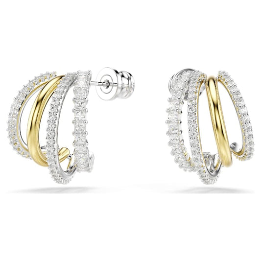 Hyperbola hoop earrings Mixed cuts, Mini, White, Mixed metal finish