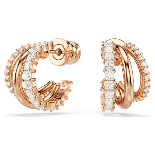 Hyperbola hoop earrings Mixed cuts, Mini, White, Rose gold-tone plated