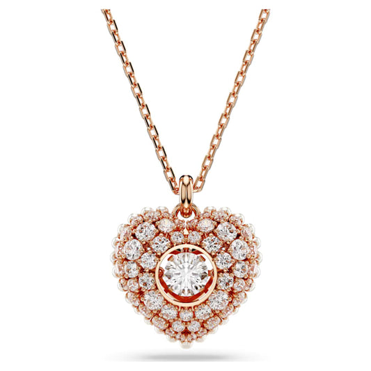 Hyperbola pendant Crystal pearl, Heart, White, Rose gold-tone plated