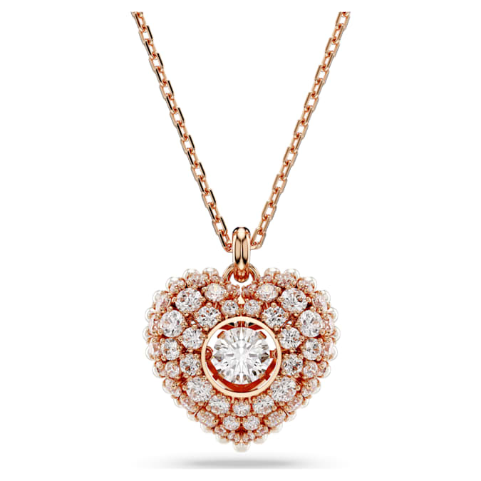 Hyperbola pendant Crystal pearl, Heart, White, Rose gold-tone plated