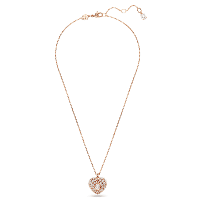 Hyperbola pendant Crystal pearl, Heart, White, Rose gold-tone plated