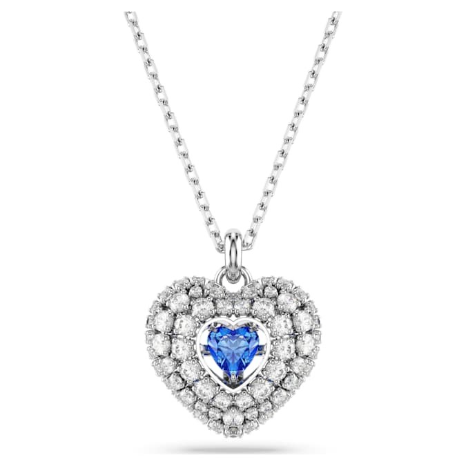 Hyperbola pendant Heart, Blue, Rhodium plated