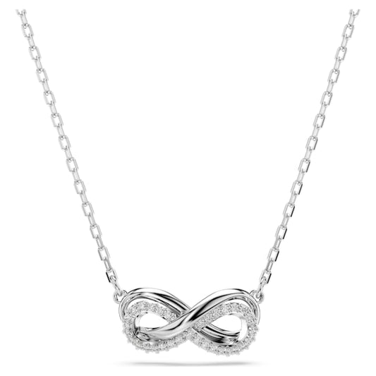 Hyperbola pendant Pavé, Infinity, White, Rhodium plated