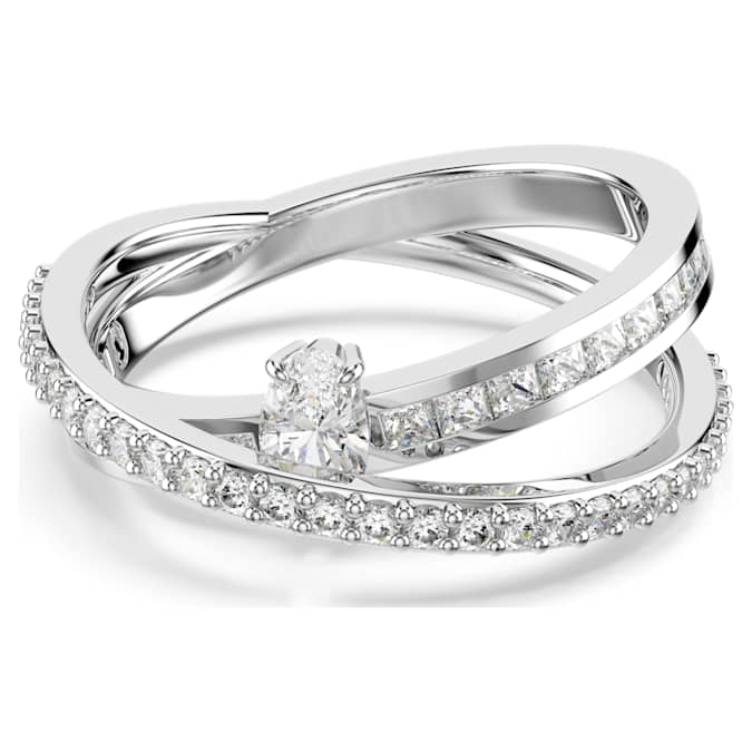 Hyperbola ring Mixed cuts, White, Rhodium plated
