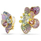 Idyllia clip earrings Asymmetrical design, Mixed cuts, Pavé, Flower, Multicolored, Gold-tone plated