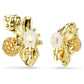 Idyllia clip earrings Asymmetrical design, Mixed cuts, Pavé, Flower, Multicolored, Gold-tone plated