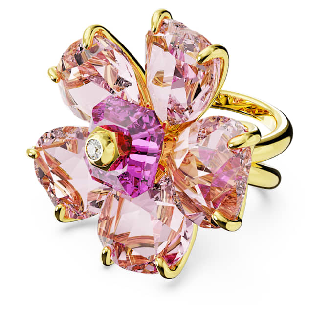 Idyllia cocktail ring Flower, Pink, Gold-tone plated