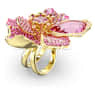 Idyllia cocktail ring Pavé, Flower, Pink, Gold-tone plated