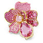Idyllia cocktail ring Pavé, Flower, Pink, Gold-tone plated