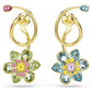 Idyllia drop earrings Asymmetrical design, Mixed cuts, Flower, Multicolored, Gold-tone plated