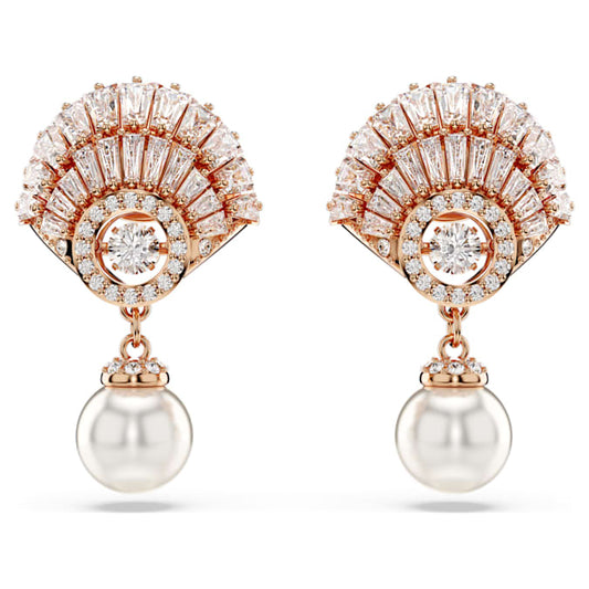 Idyllia drop earrings Crystal pearl, Shell, White, Rose gold-tone plated