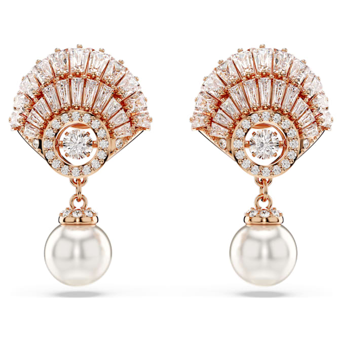 Idyllia drop earrings Crystal pearl, Shell, White, Rose gold-tone plated