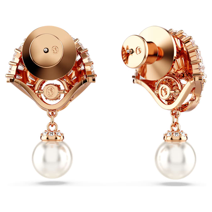Idyllia drop earrings Crystal pearl, Shell, White, Rose gold-tone plated