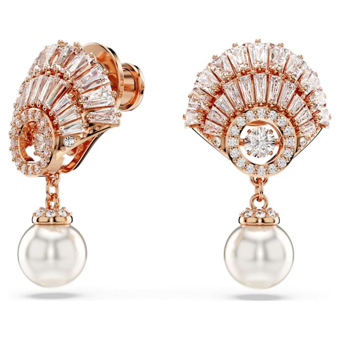 Idyllia drop earrings Crystal pearl, Shell, White, Rose gold-tone plated