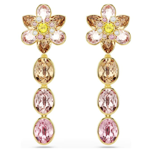 Idyllia drop earrings Mixed cuts, Flower, Multicolored, Gold-tone plated