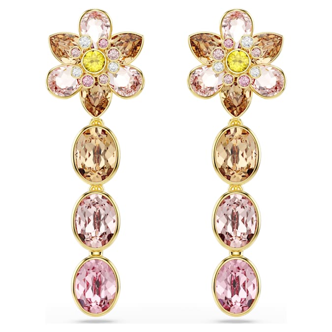 Idyllia drop earrings Mixed cuts, Flower, Multicolored, Gold-tone plated