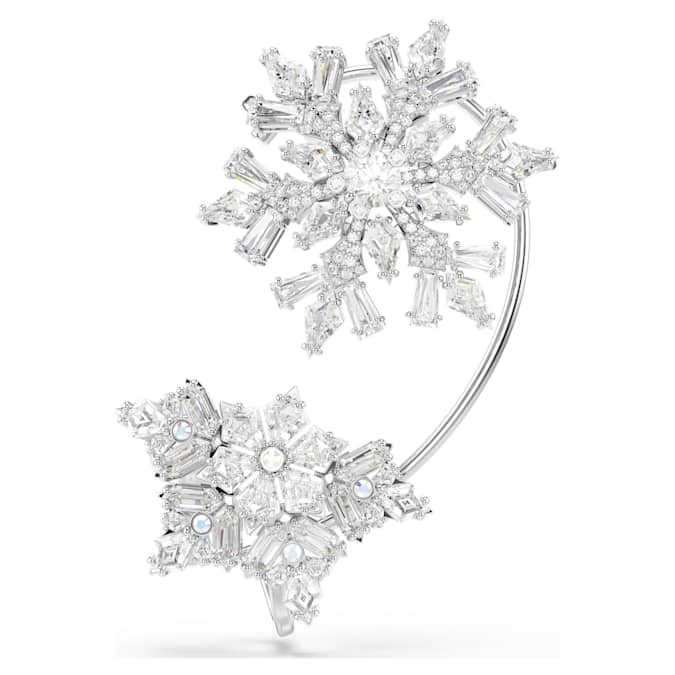 Idyllia ear cuff Single, Mixed cuts, Snowflake, White, Rhodium plated