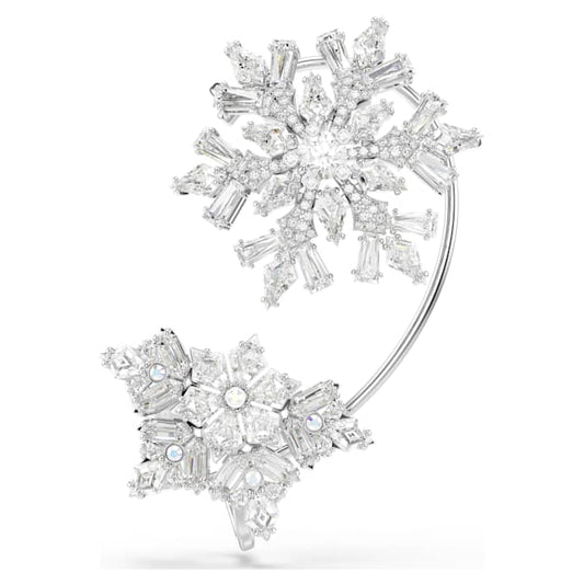Idyllia ear cuff Single, Mixed cuts, Snowflake, White, Rhodium plated