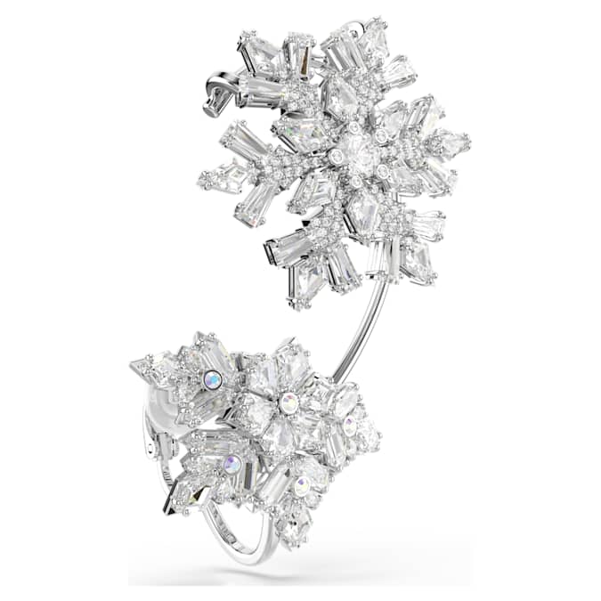 Idyllia ear cuff Single, Mixed cuts, Snowflake, White, Rhodium plated