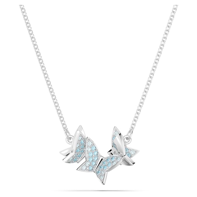 Idyllia Lilia necklace Butterfly, Blue, Rhodium plated