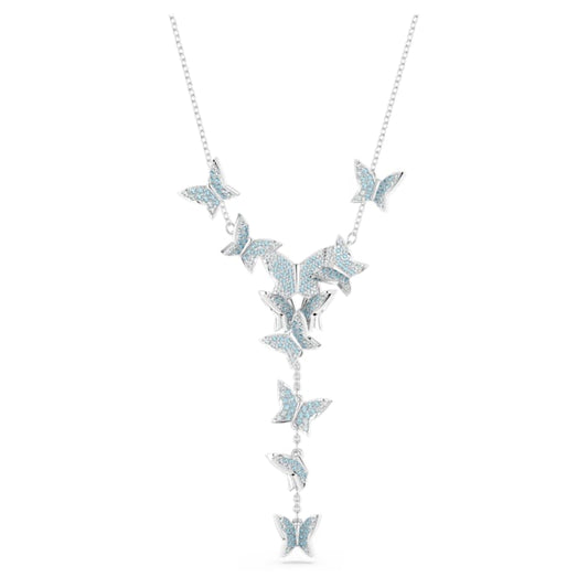 Idyllia Lilia Y necklace Butterfly, Blue, Rhodium plated