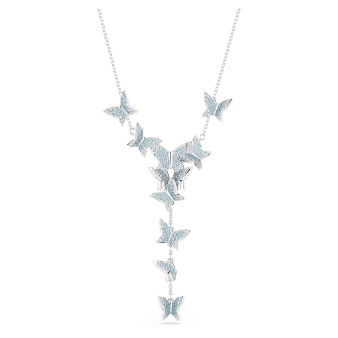 Idyllia Lilia Y necklace Butterfly, Blue, Rhodium plated