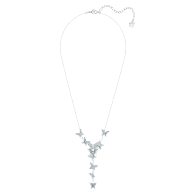 Idyllia Lilia Y necklace Butterfly, Blue, Rhodium plated