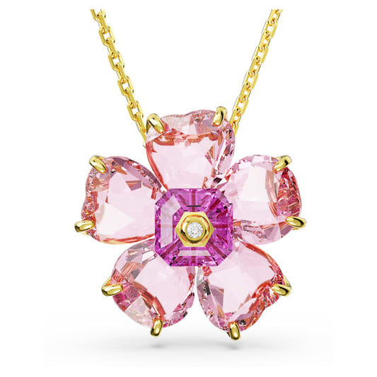 Idyllia necklace Flower, Pink, Gold-tone plated