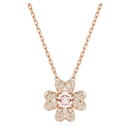Idyllia pendant Clover, White, Rose gold-tone plated
