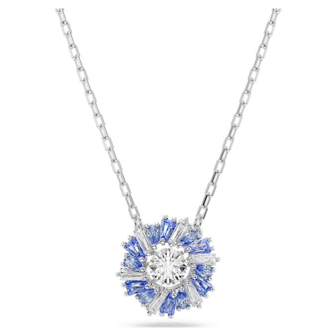Idyllia pendant Mixed cuts, Flower, Blue, Rhodium plated