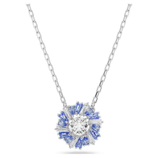 Idyllia pendant Mixed cuts, Flower, Blue, Rhodium plated