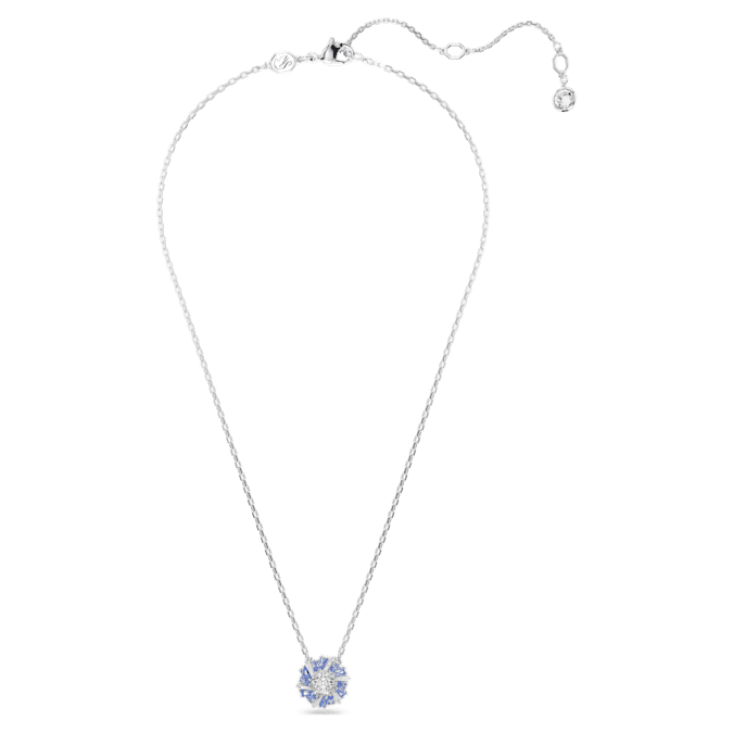 Idyllia pendant Mixed cuts, Flower, Blue, Rhodium plated