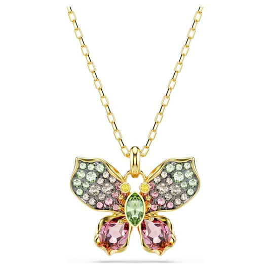 Idyllia pendant Mixed cuts, Pavé, Butterfly, Multicolored, Gold-tone plated
