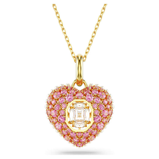 Idyllia pendant Octagon cut, Crystal pearl, Heart, Pink, Gold-tone plated